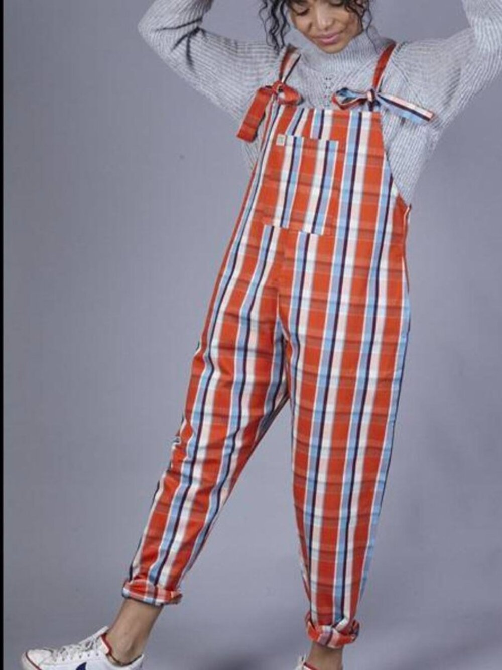 NWY Lucy & Yak Easton Dungarees Margot Print Orange Plaid Limited Edition Medium